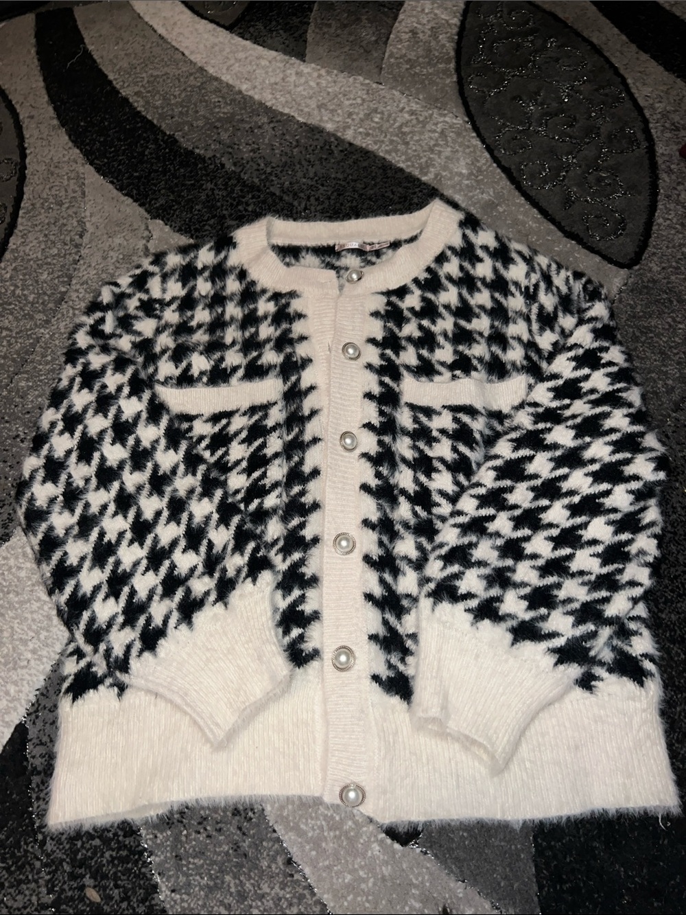 ESQUALO Black & White Houndstooth Knit Cardigan XL